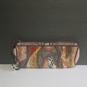 Mary Frances Handbeaded Vintage Multicolor Artistic Wristlet Clutch